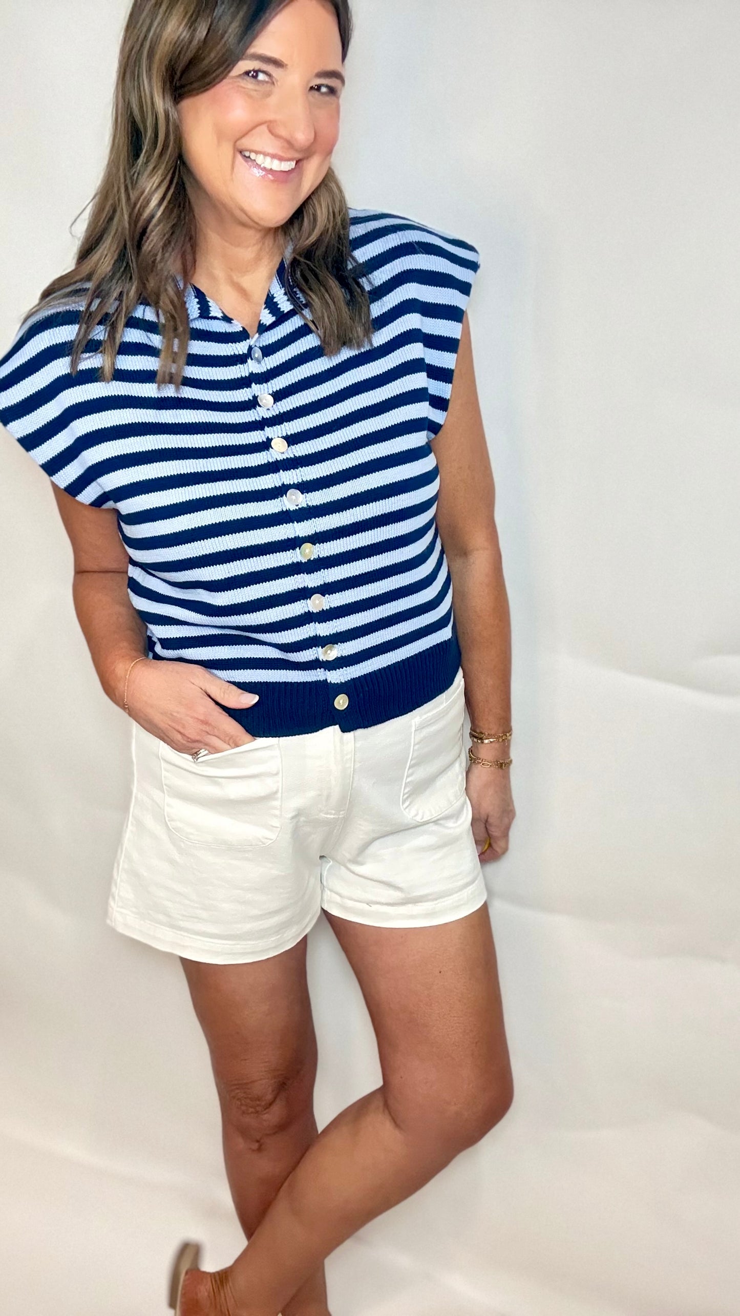 The Stripe Button Up Sweater
