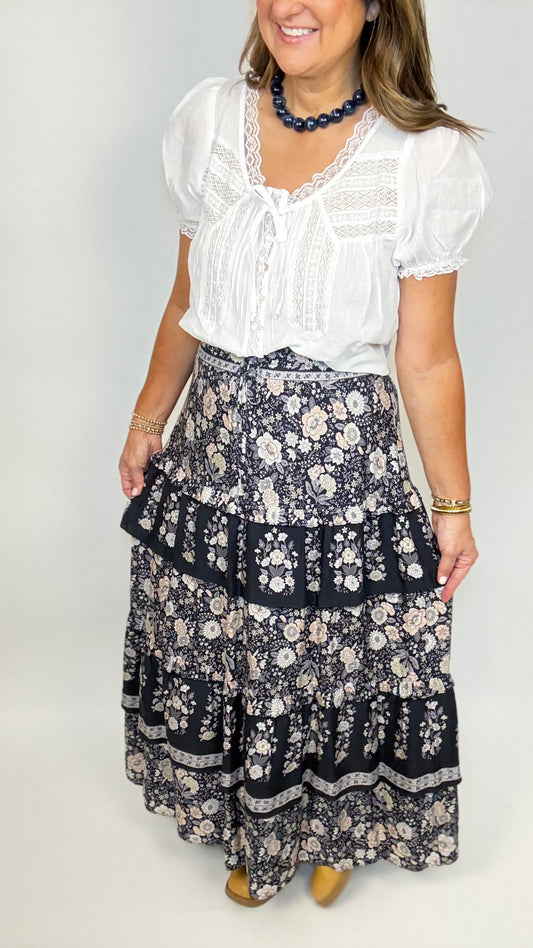 The Navy Blue Floral  Maxi Skirt