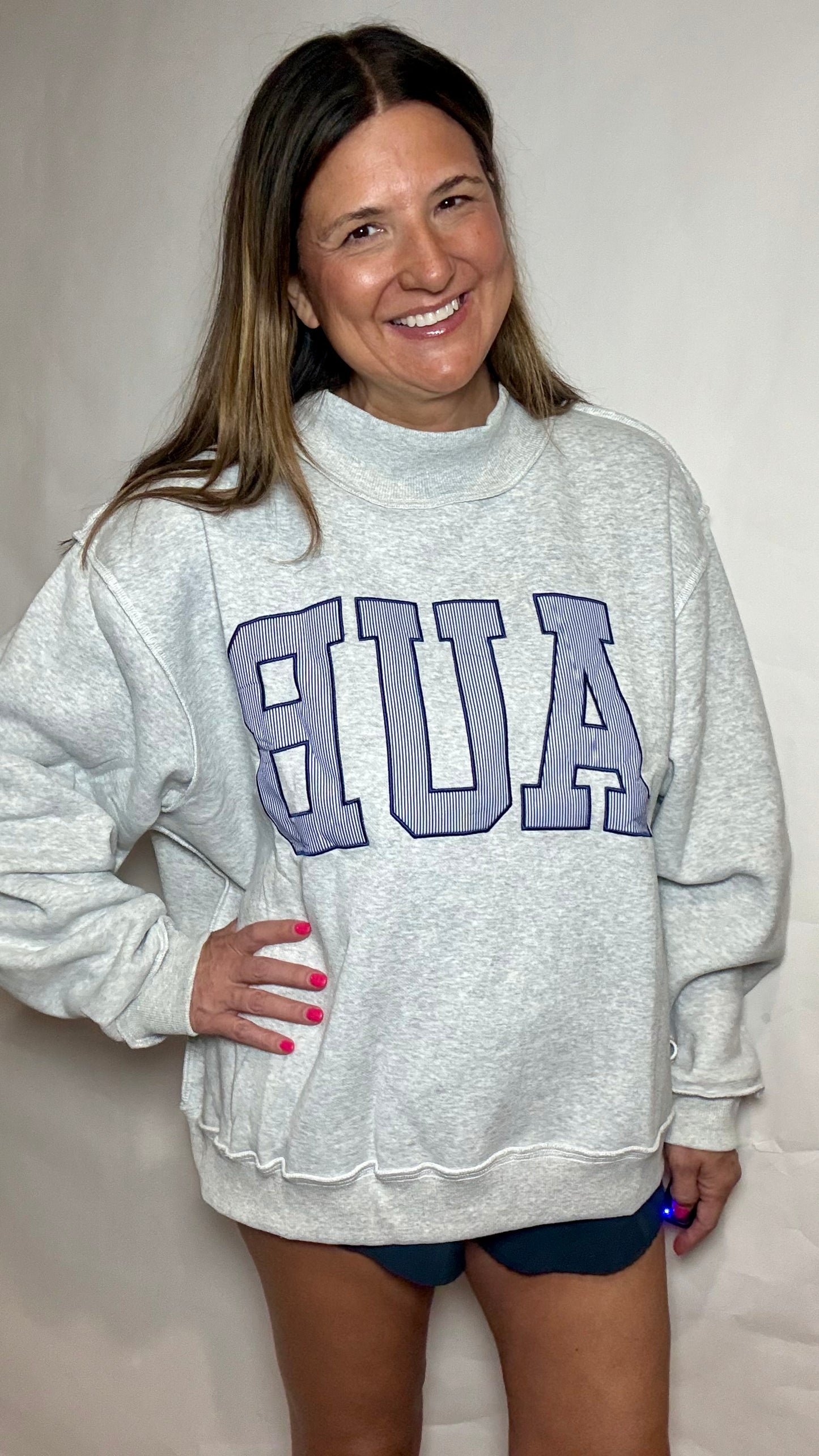 AUB Oversized Mock Neck Striped Sweatshirt