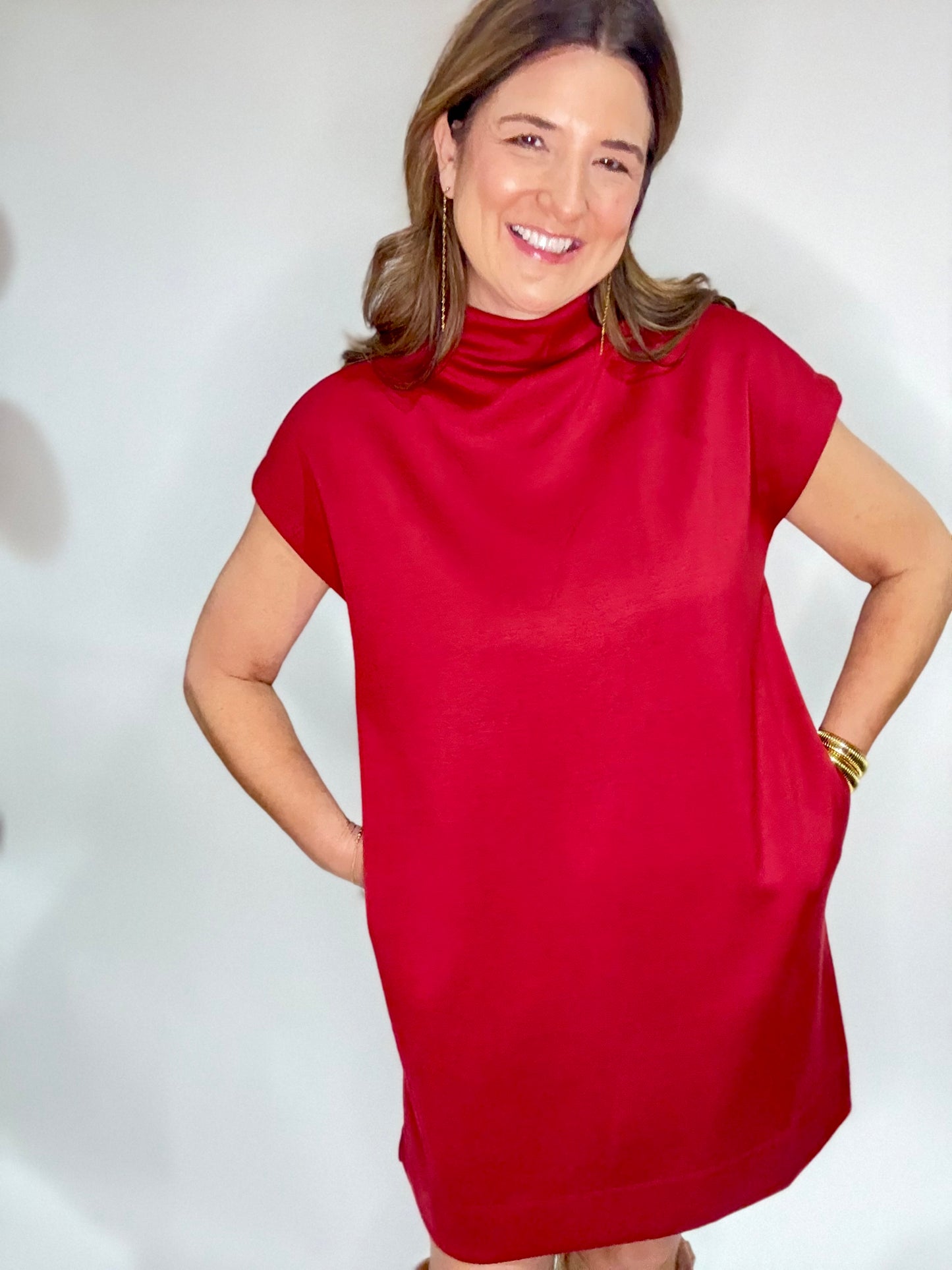 The Red Mock Neck Fitted Dress