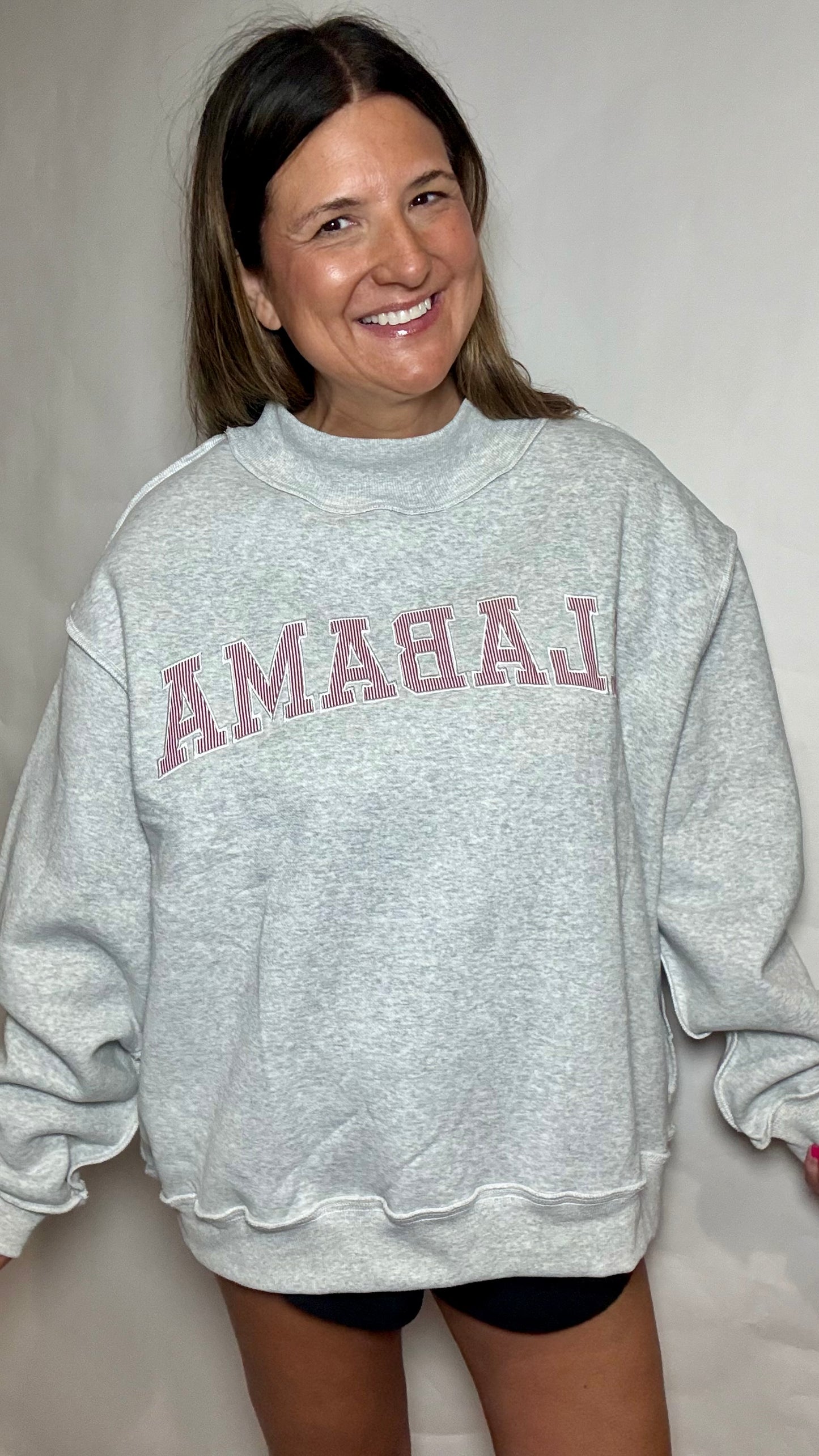 Seersucker Oversized Mock Neck Sweatshirt