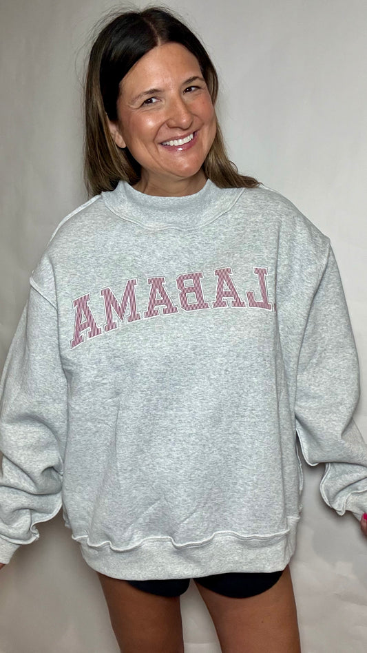 Seersucker Oversized Mock Neck Sweatshirt
