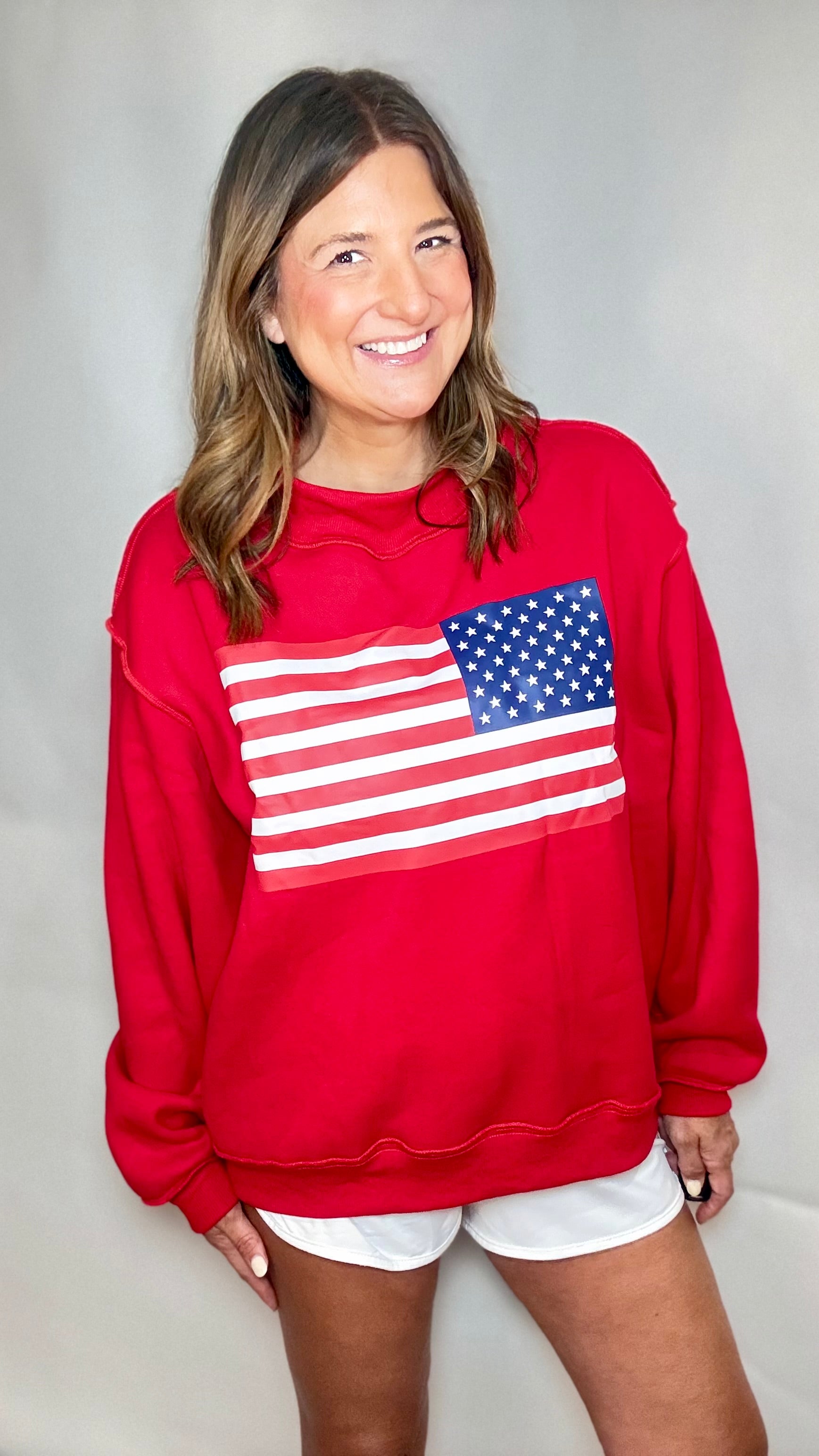 Flag/USA Red Reversible Sweatshirt - Triple Charm Boutique