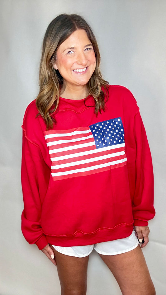 Flag/USA Red Reversible Sweatshirt - Triple Charm Boutique