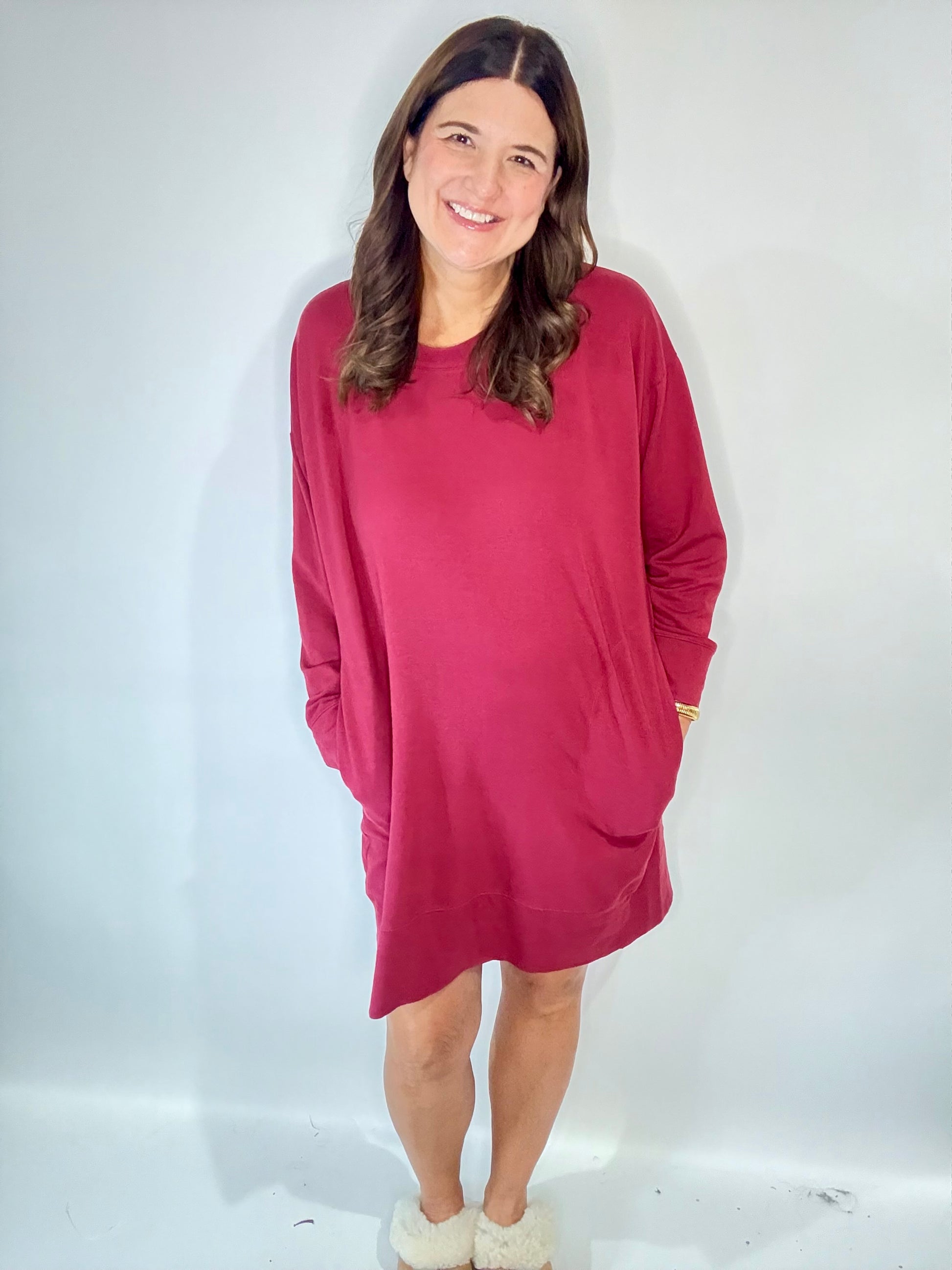 PJ Harlow Crimson Red Oversized Sweatshirt Dress/Gown - Triple Charm Boutique