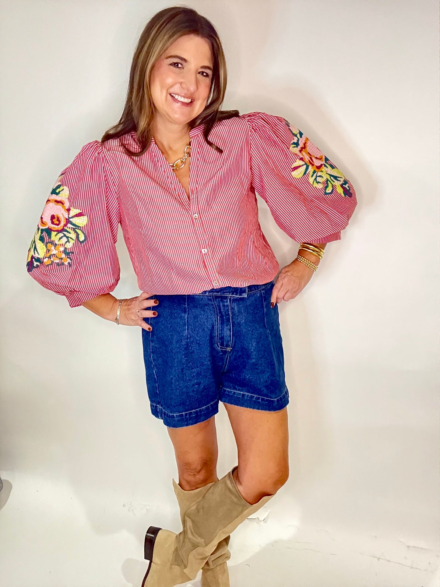 The Red Stripe Floral Blouse