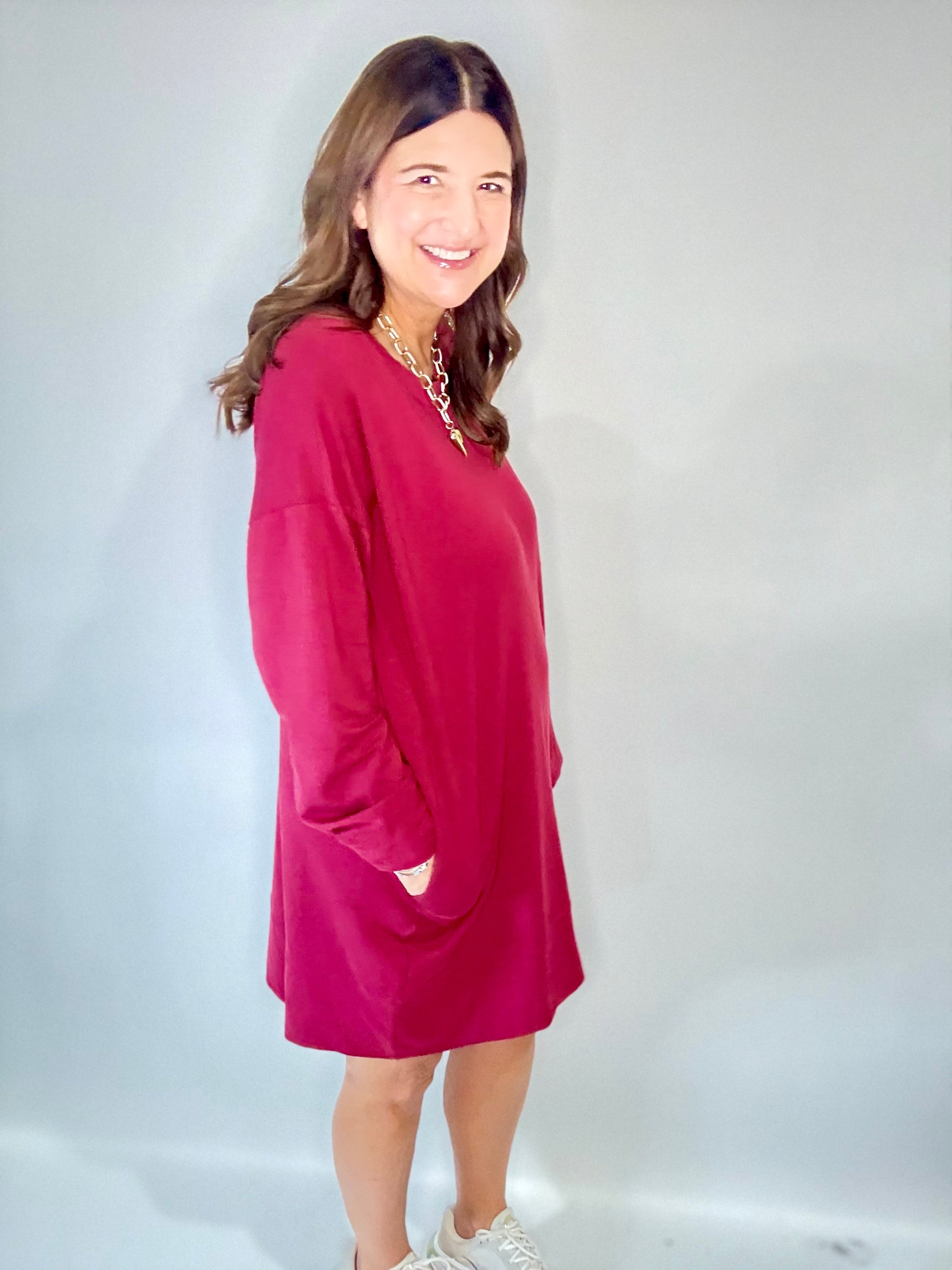 PJ Harlow Crimson Red Oversized Sweatshirt Dress/Gown - Triple Charm Boutique