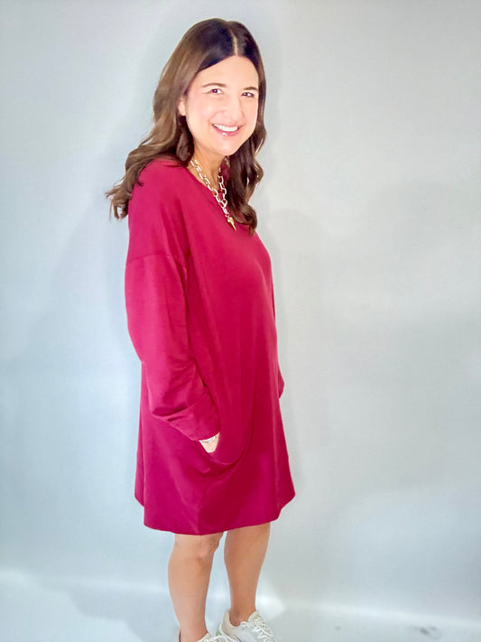 PJ Harlow Crimson Red Oversized Sweatshirt Dress/Gown - Triple Charm Boutique