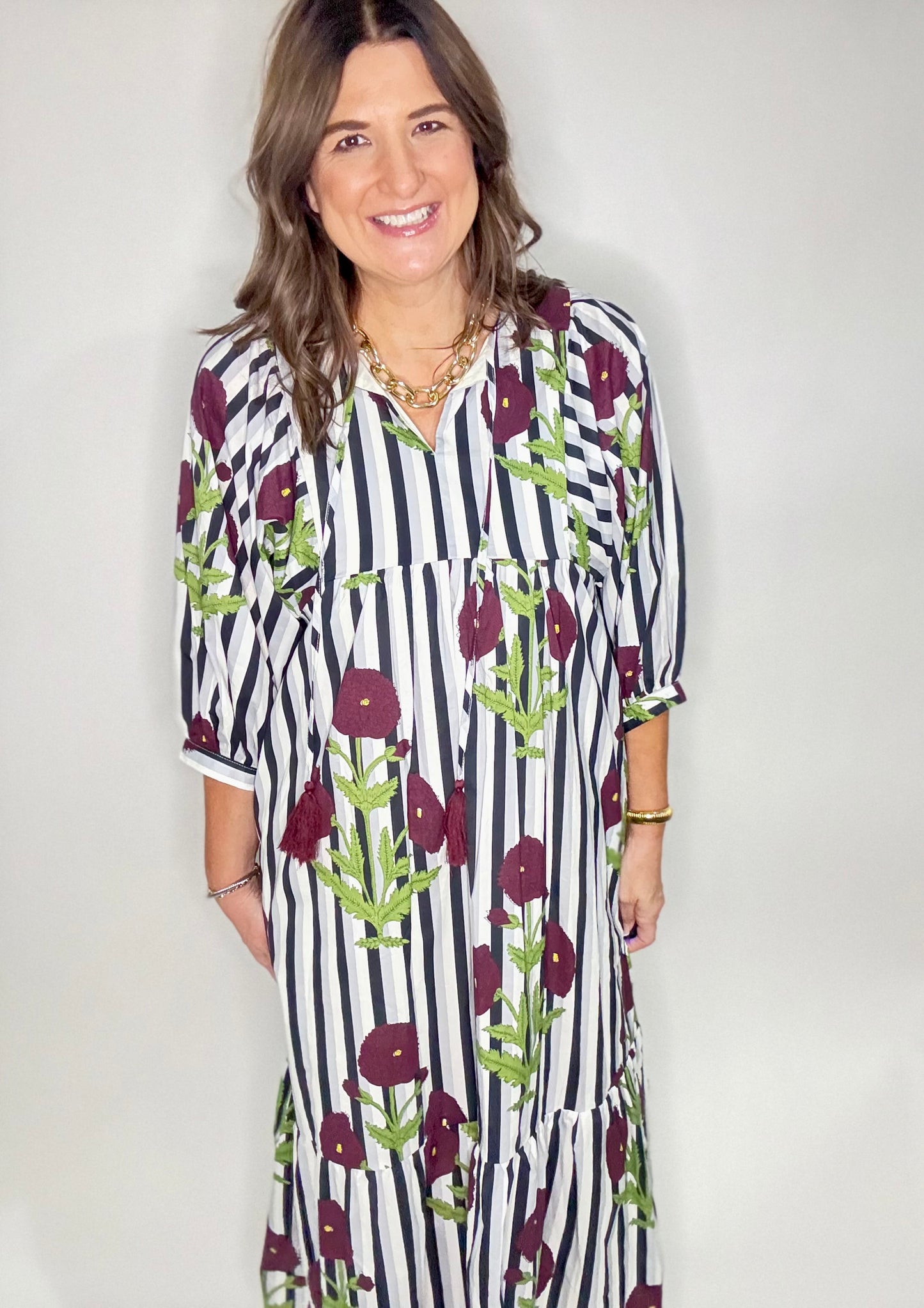 The Stripe Floral Tie Maxi Dress