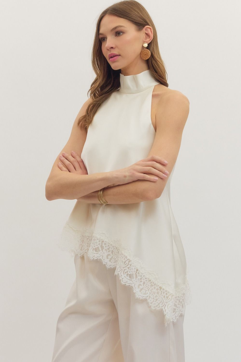 Lovely Cream Lace Halter Top