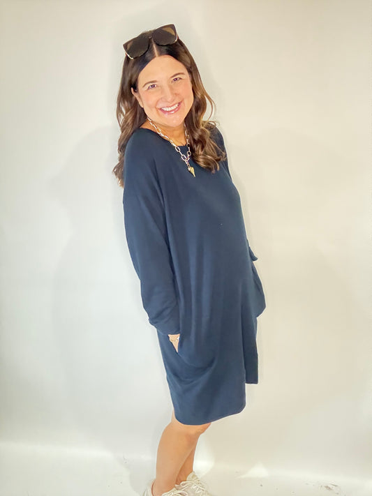 PJ Harlow Navy Blue Oversized Sweatshirt Dress/Gown - Triple Charm Boutique