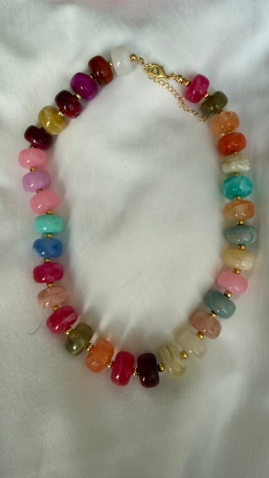 Marble Bead Necklace Small Multi & Gold