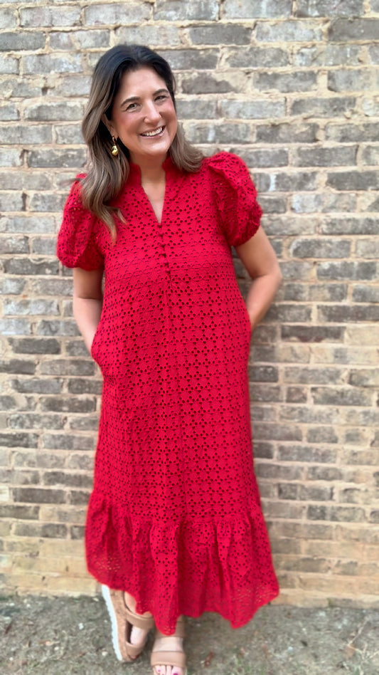 The Red Lace Midi Dress