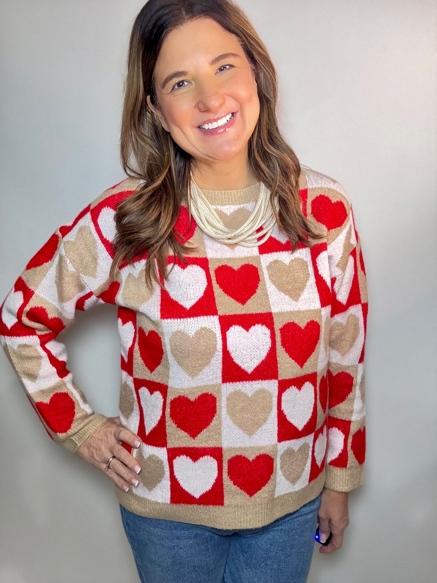 The Checker Board Heart Sweater - Triple Charm Boutique