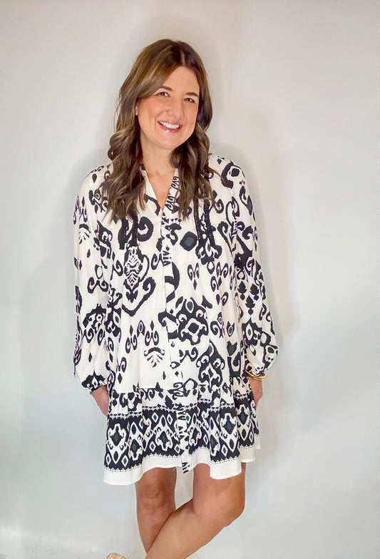 The Black Fall Floral Long Sleeve Mini Dress