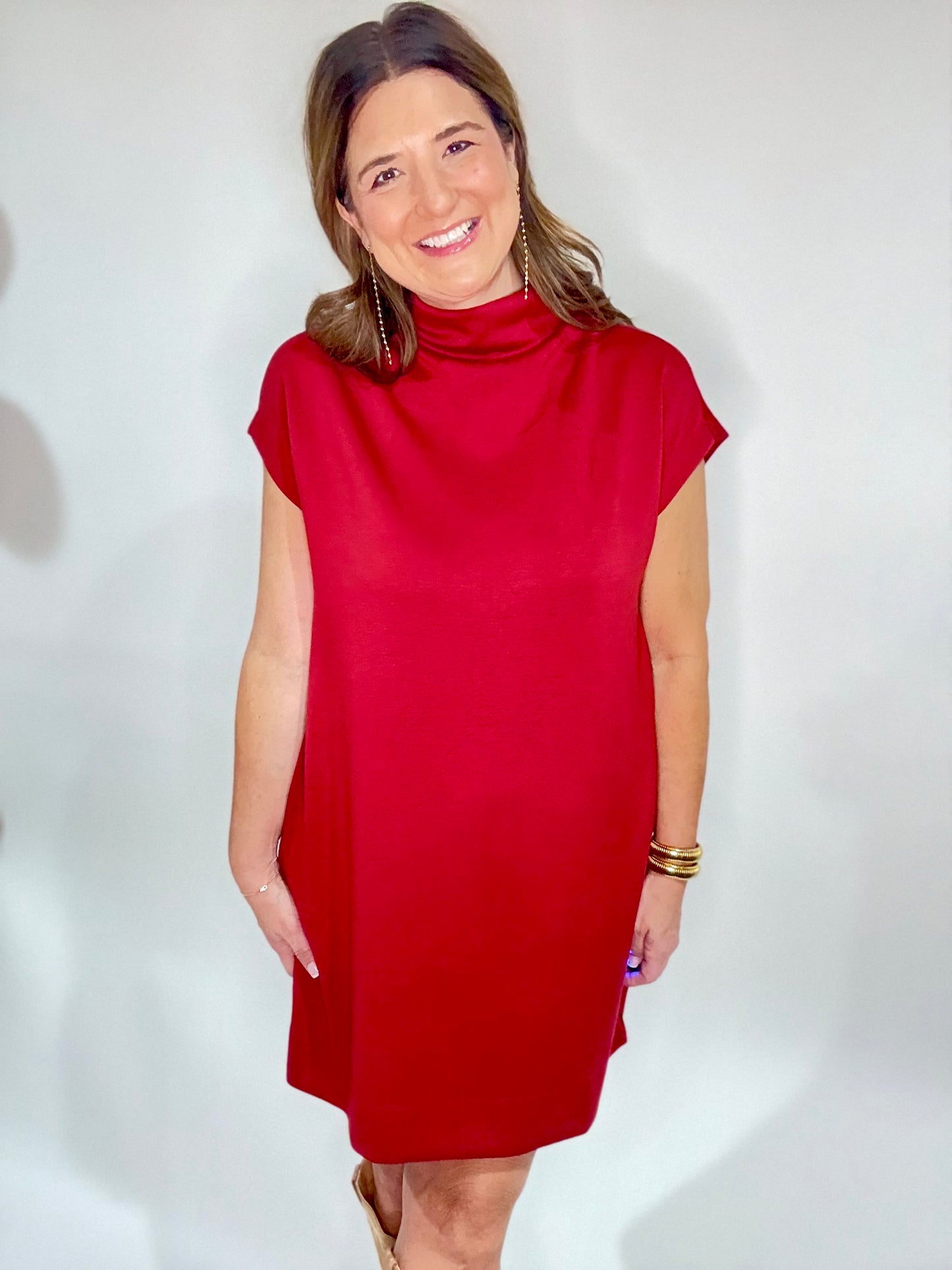 The Red Mock Neck Fitted Dress