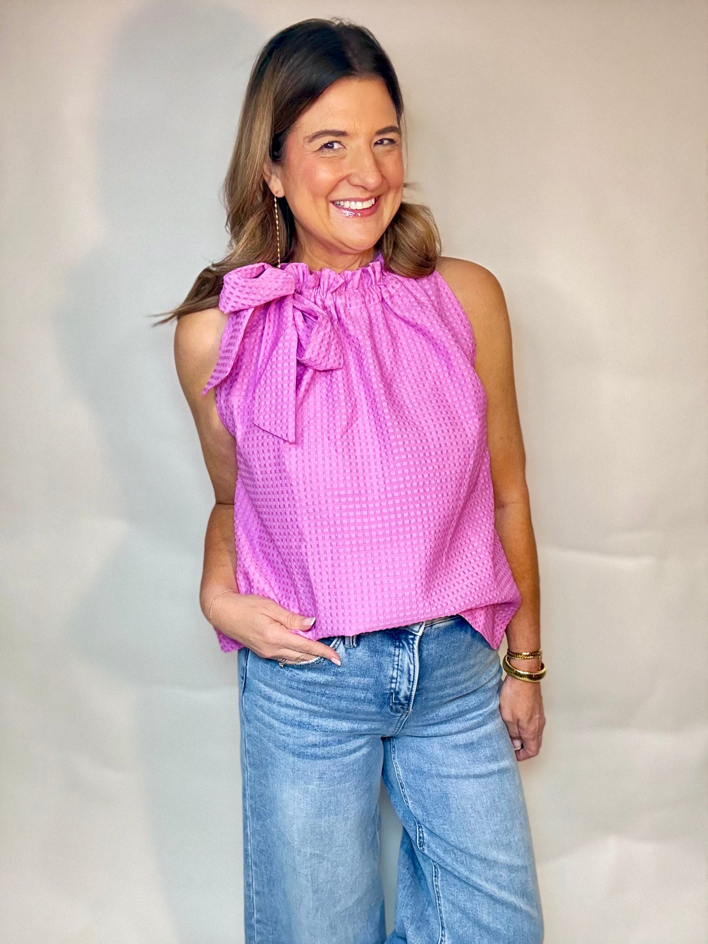 The Pink Bow Tie Top - Triple Charm Boutique