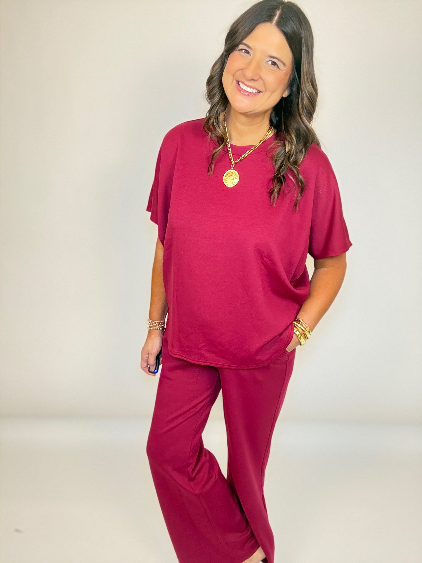 The Maroon  Scuba Pants Set