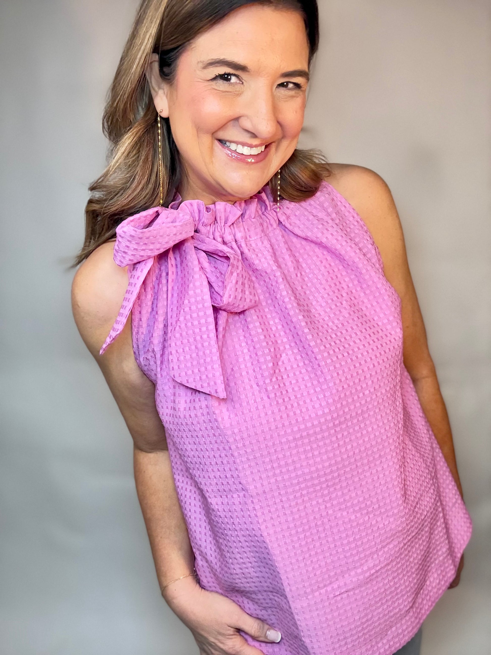 The Pink Bow Tie Top - Triple Charm Boutique