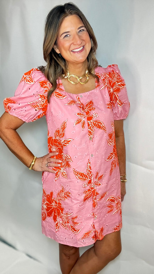 The Coral Floral Button Dress