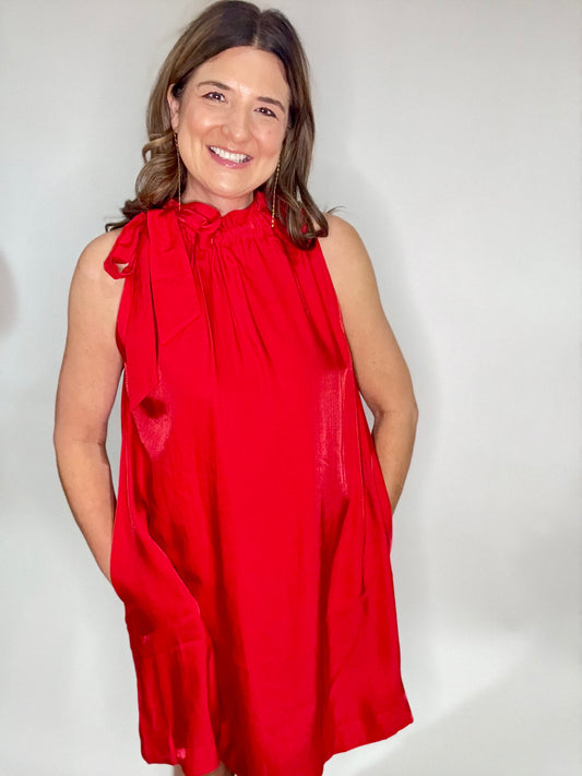 The Flirty Red Bow Mini Dress