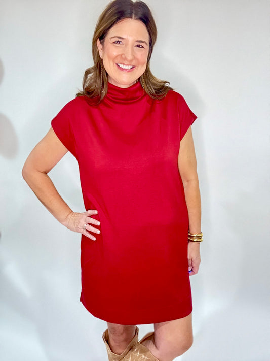 The Red Mock Neck Fitted Dress