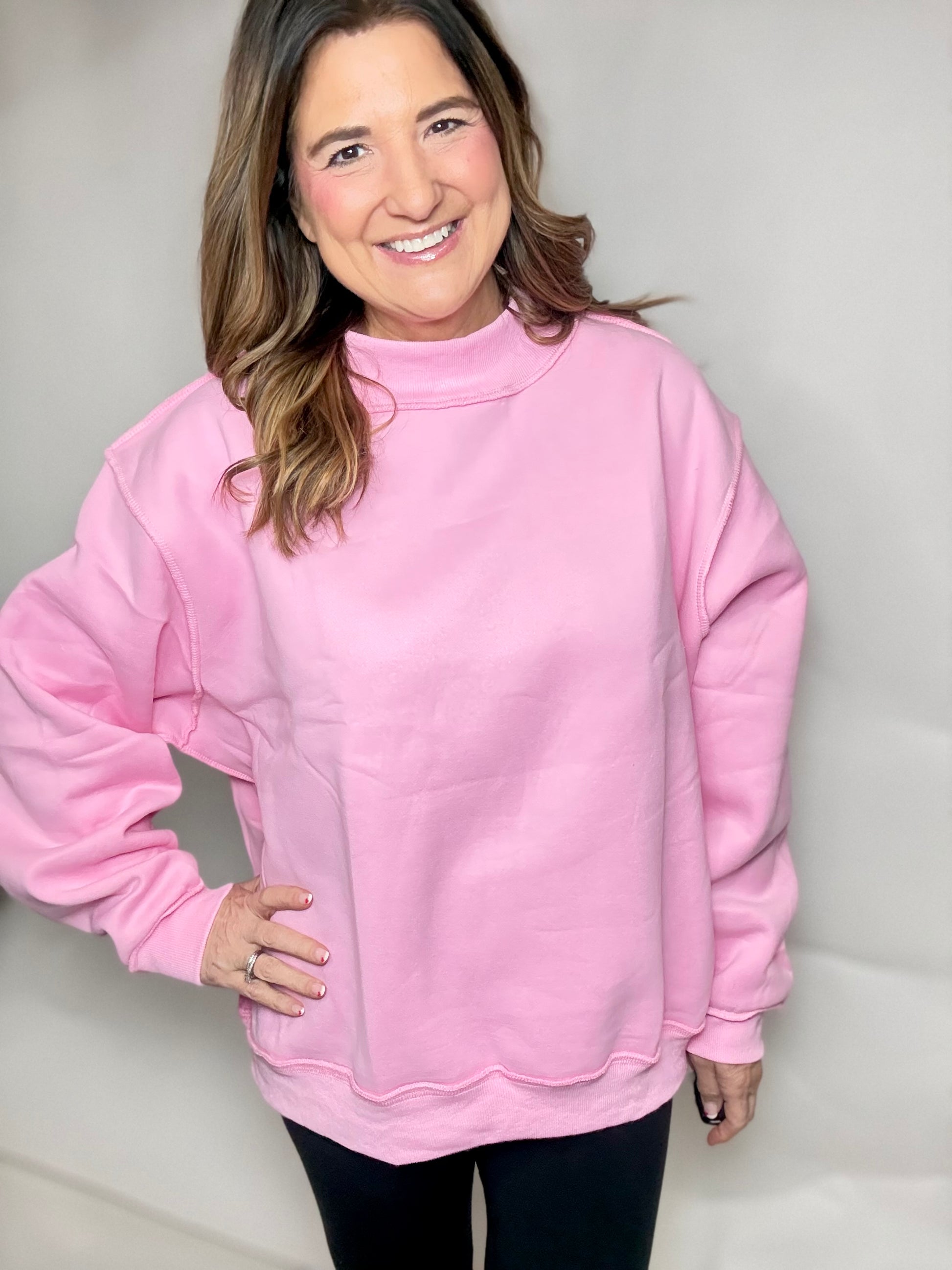 The Petal Pink Mock Neck Sweatshirt - Triple Charm Boutique