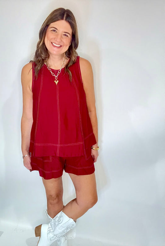 The Crimson Shorts Set - Triple Charm Boutique