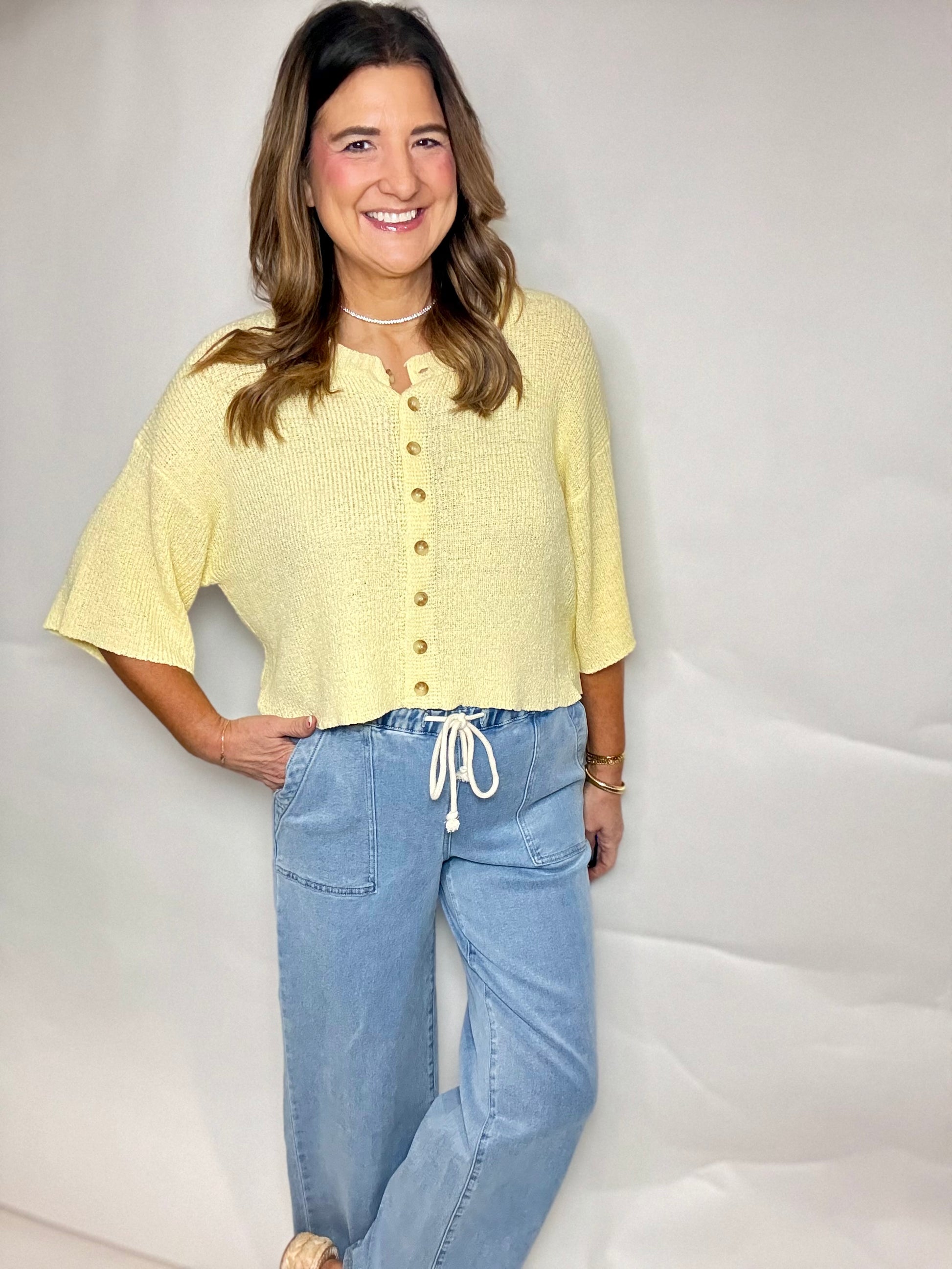 The Yellow Button Up Sweater - Triple Charm Boutique