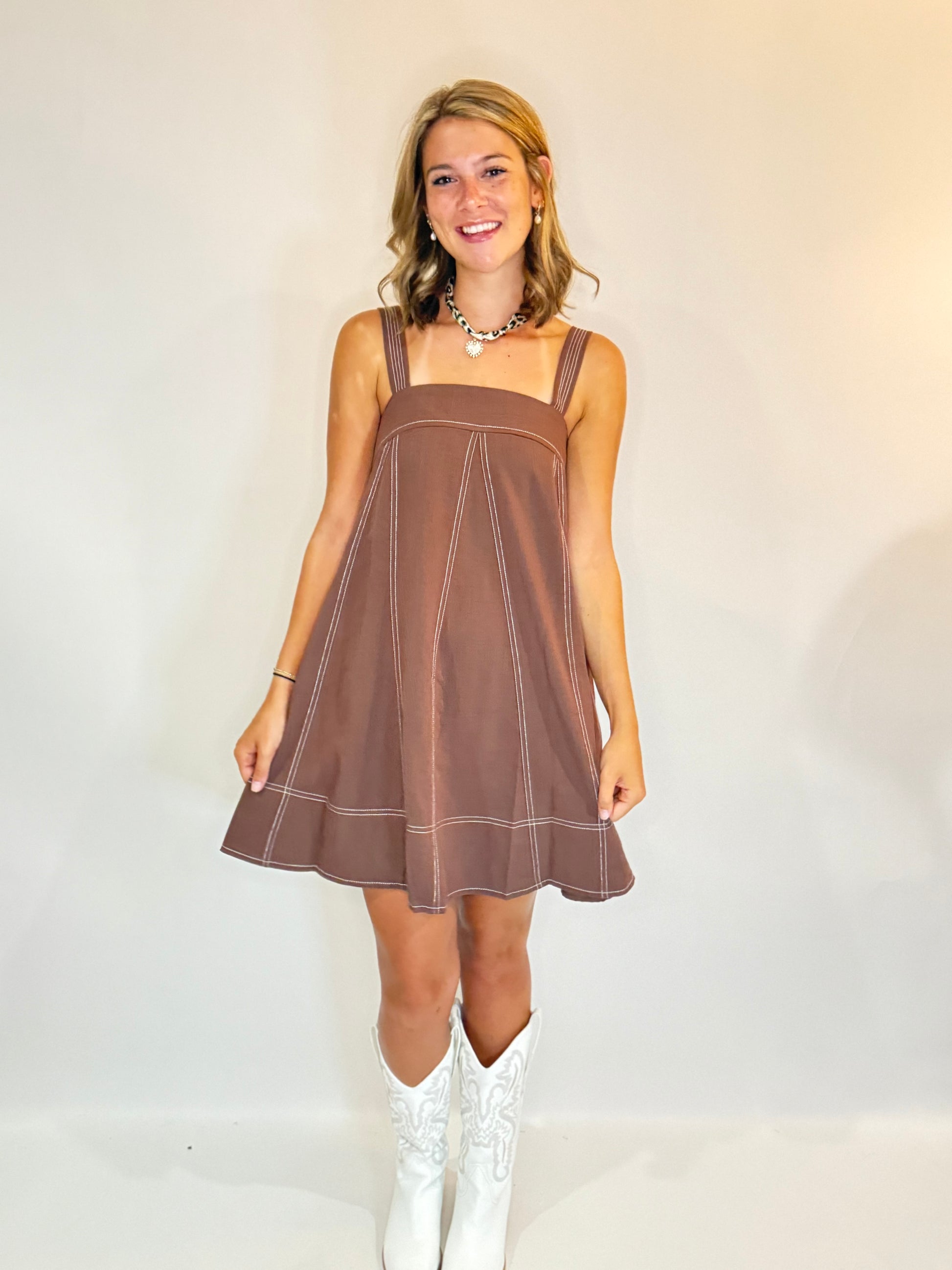 The Brown Breeze Mini Dress - Triple Charm Boutique