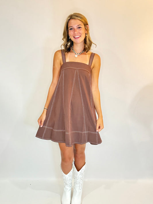 The Brown Breeze Mini Dress - Triple Charm Boutique