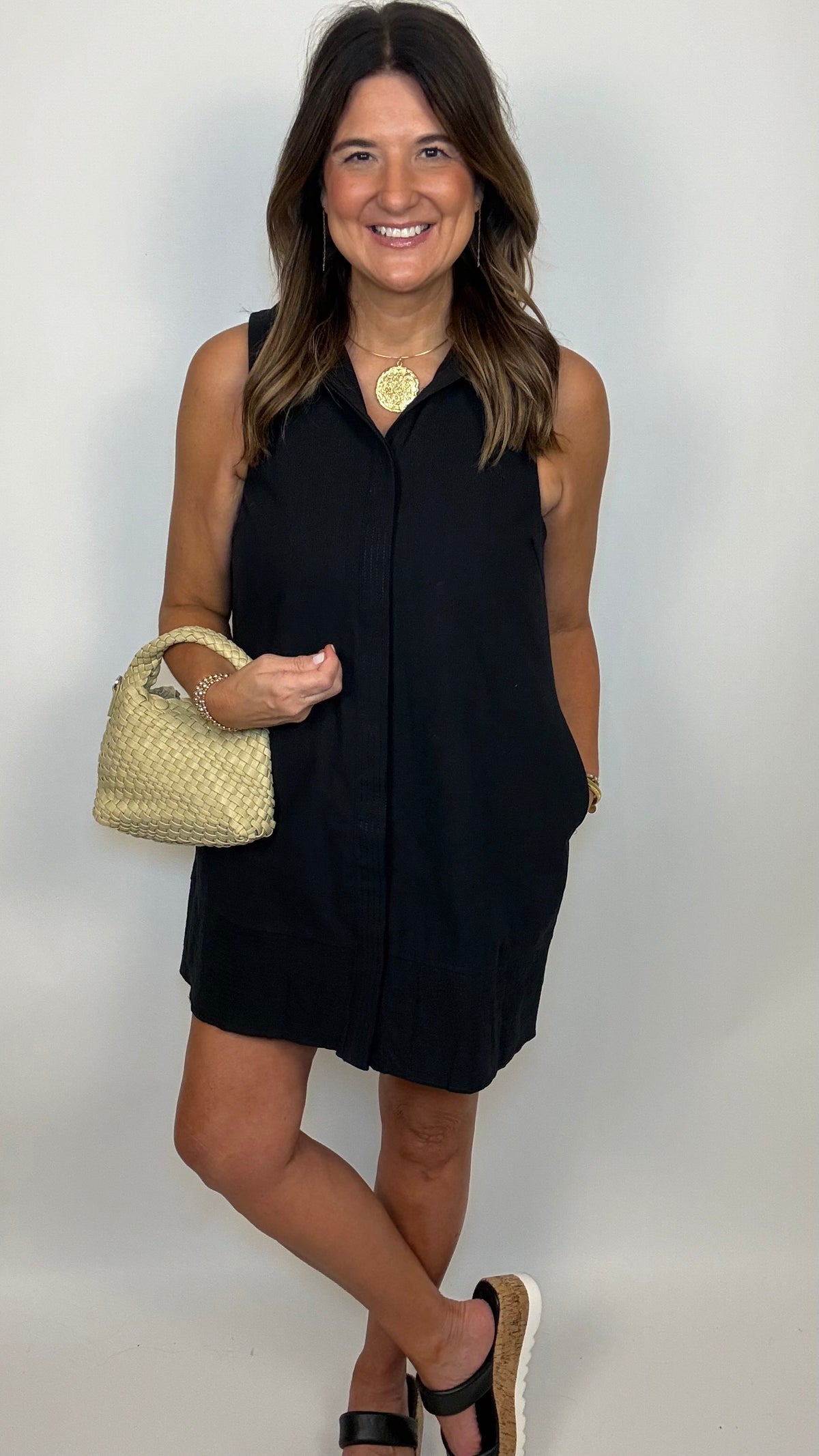 The High Collar Black Sleeveless Dress