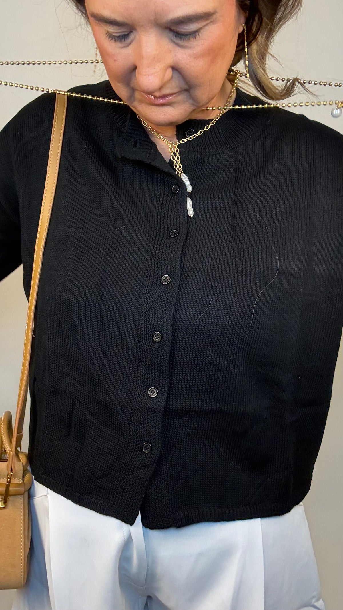 The Black Button-Up Short Sleeve Sweater