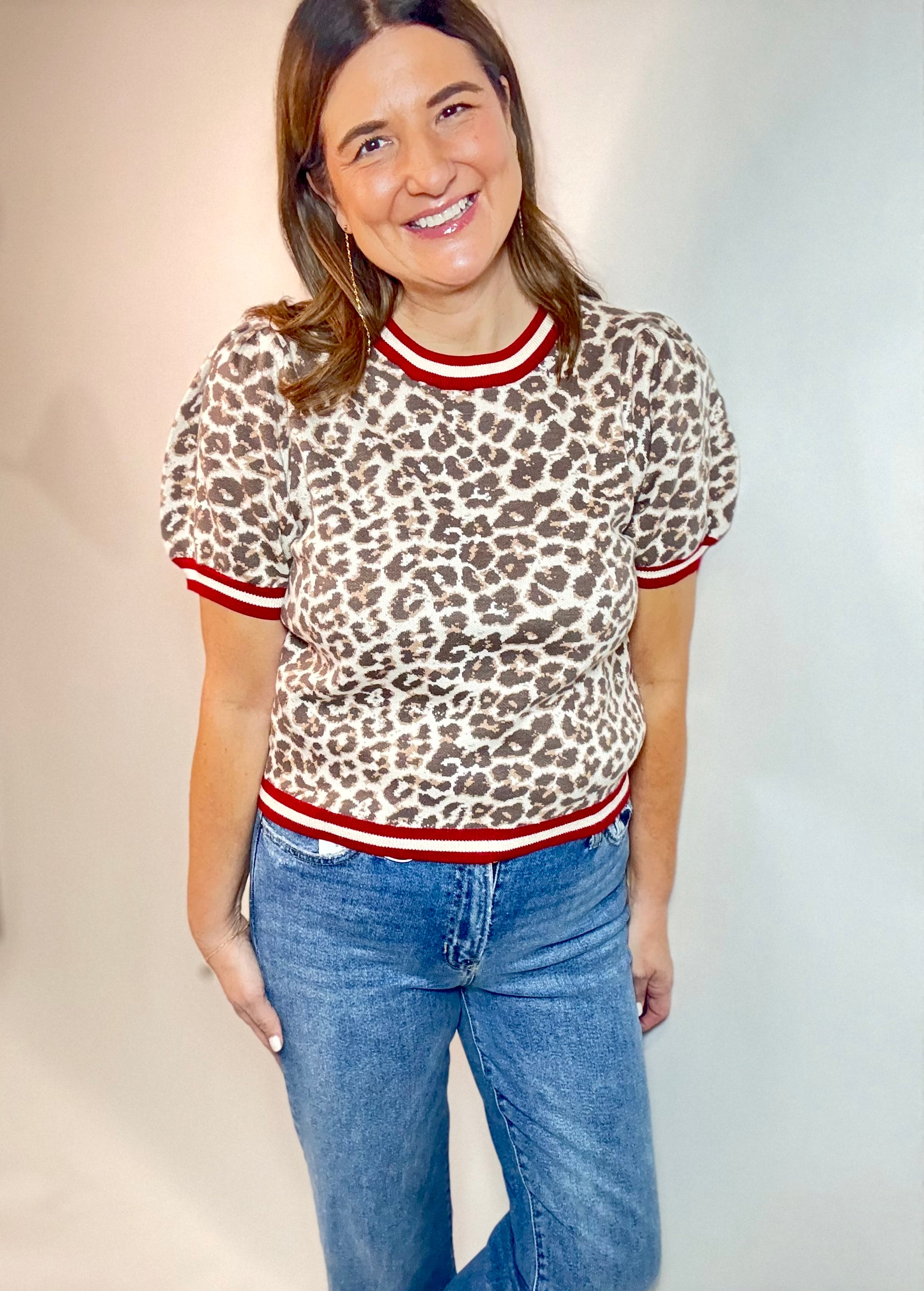 The Leopard Puff Sleeve Sweater - Triple Charm Boutique