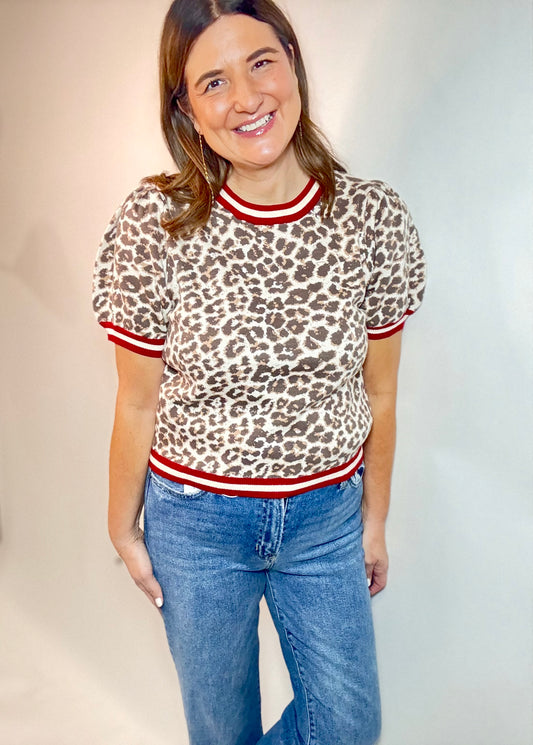 The Leopard Puff Sleeve Sweater - Triple Charm Boutique
