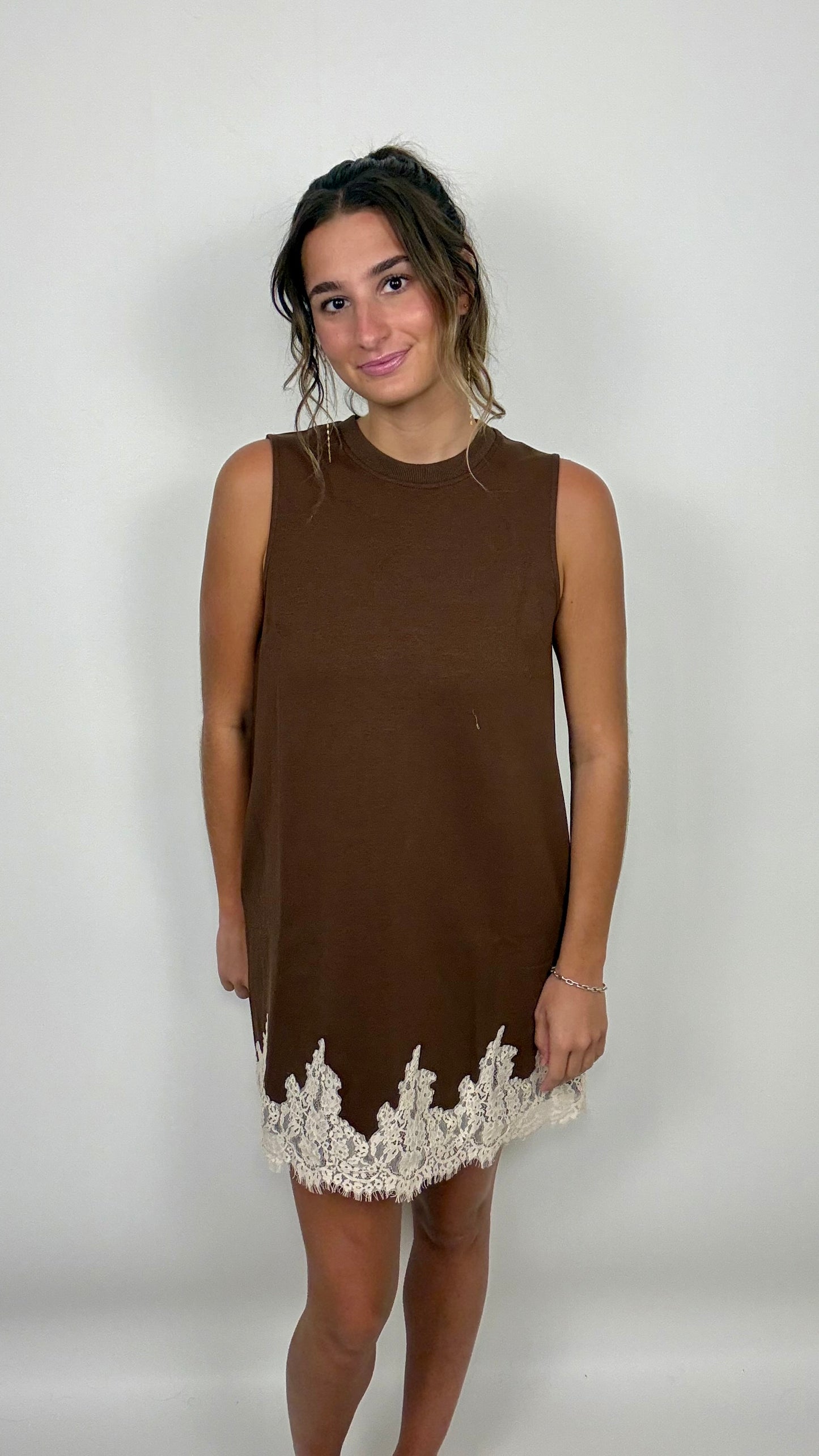 The Brown Lace Shift Dress
