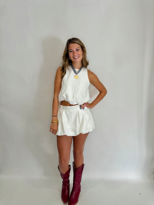 The Savanna White Bubble Skort Set - Triple Charm Boutique