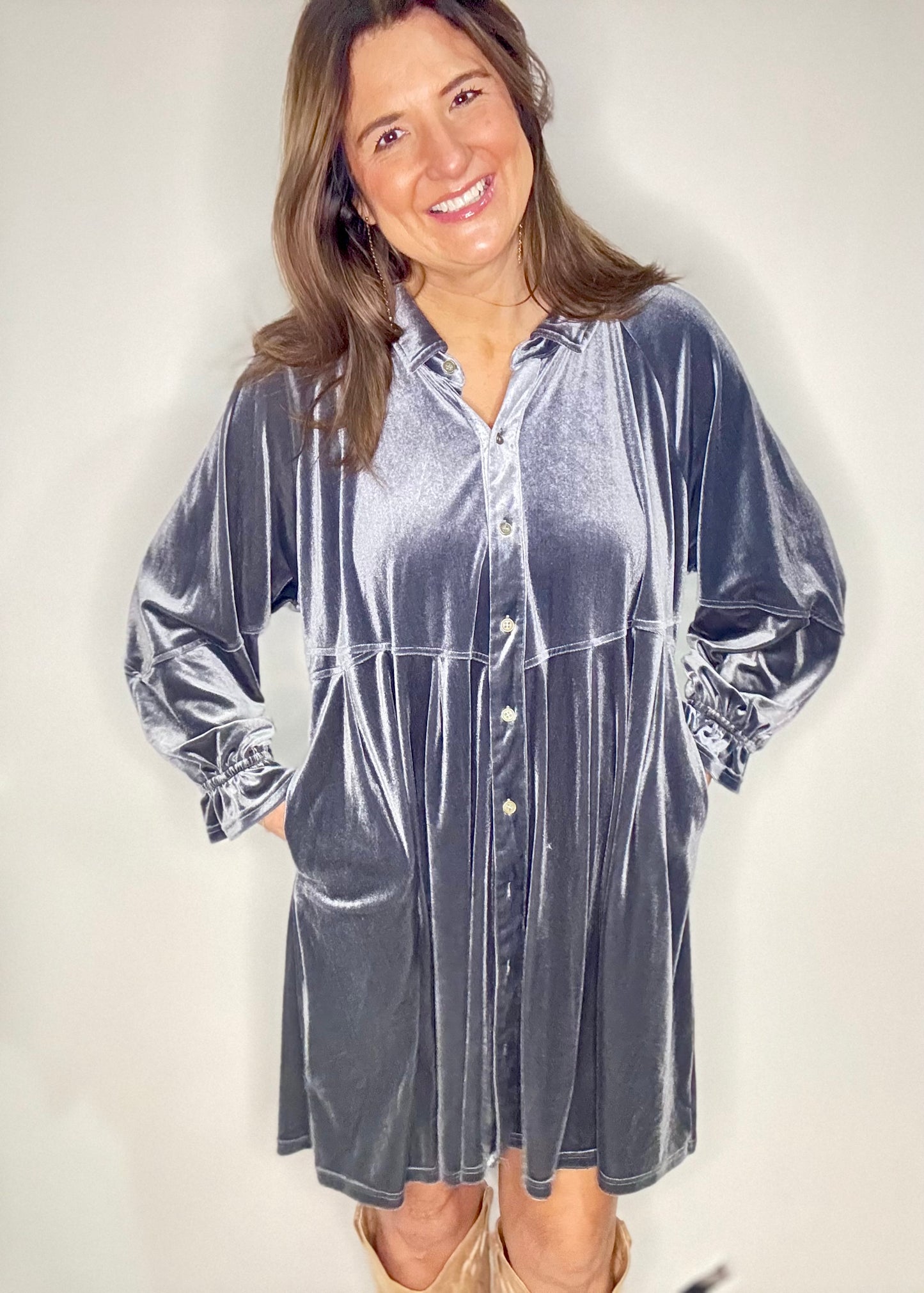 Umgee Silver Velvet Dress