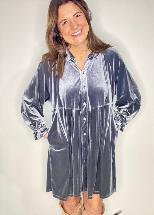 Umgee Silver Velvet Dress