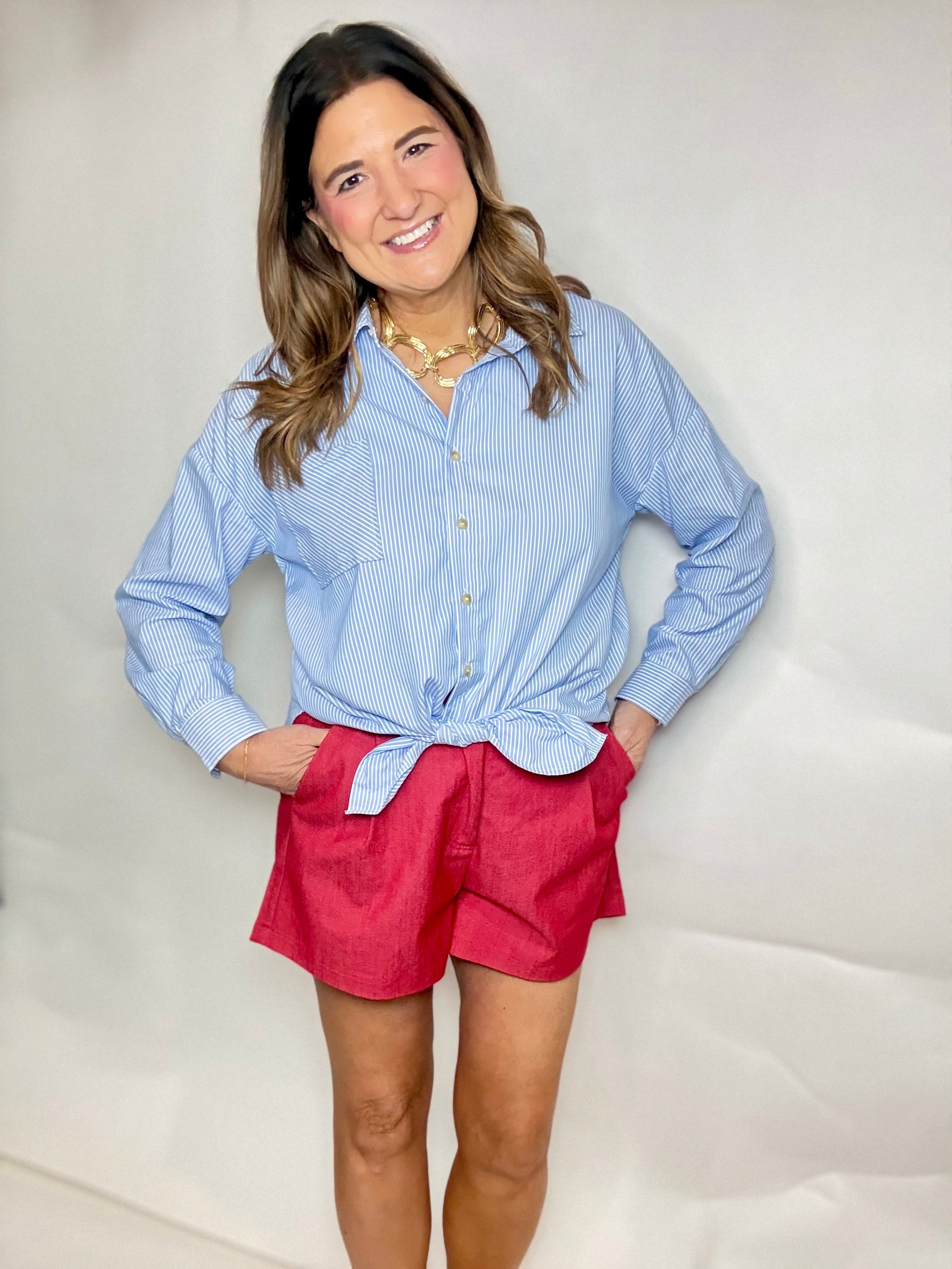 The Summer Stripe Button Down - Triple Charm Boutique