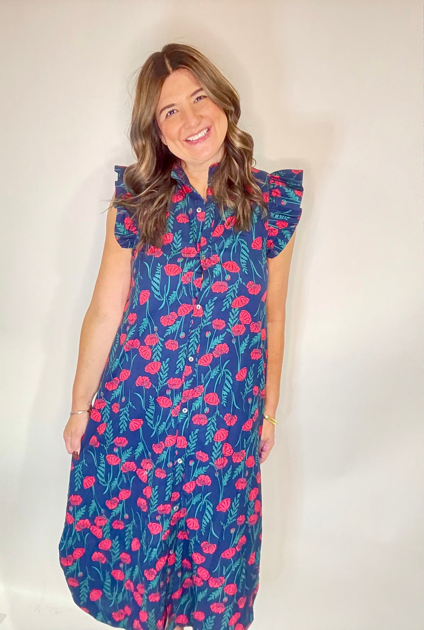 The Navy Floral Midi Dress - Triple Charm Boutique
