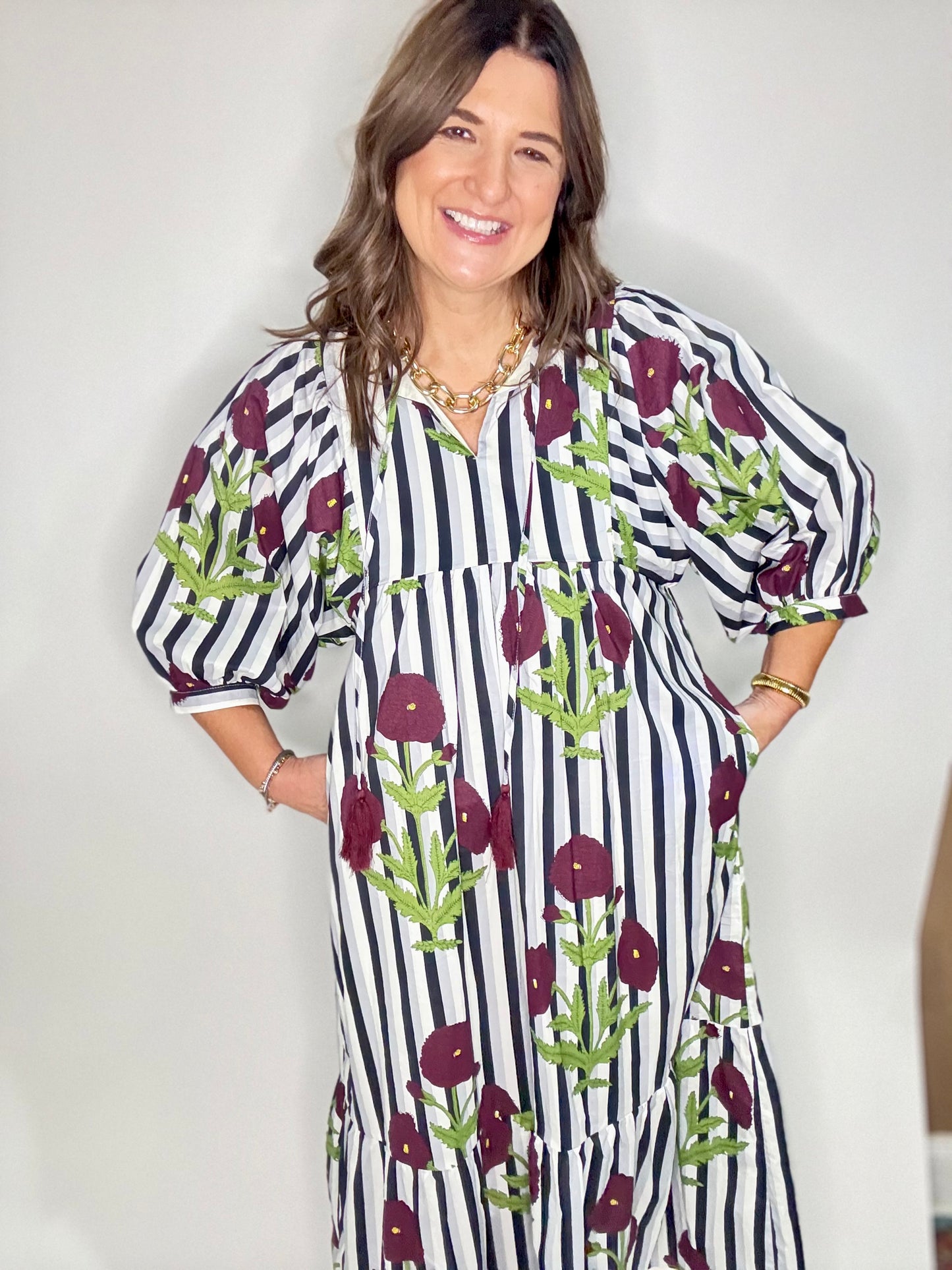 The Stripe Floral Tie Maxi Dress
