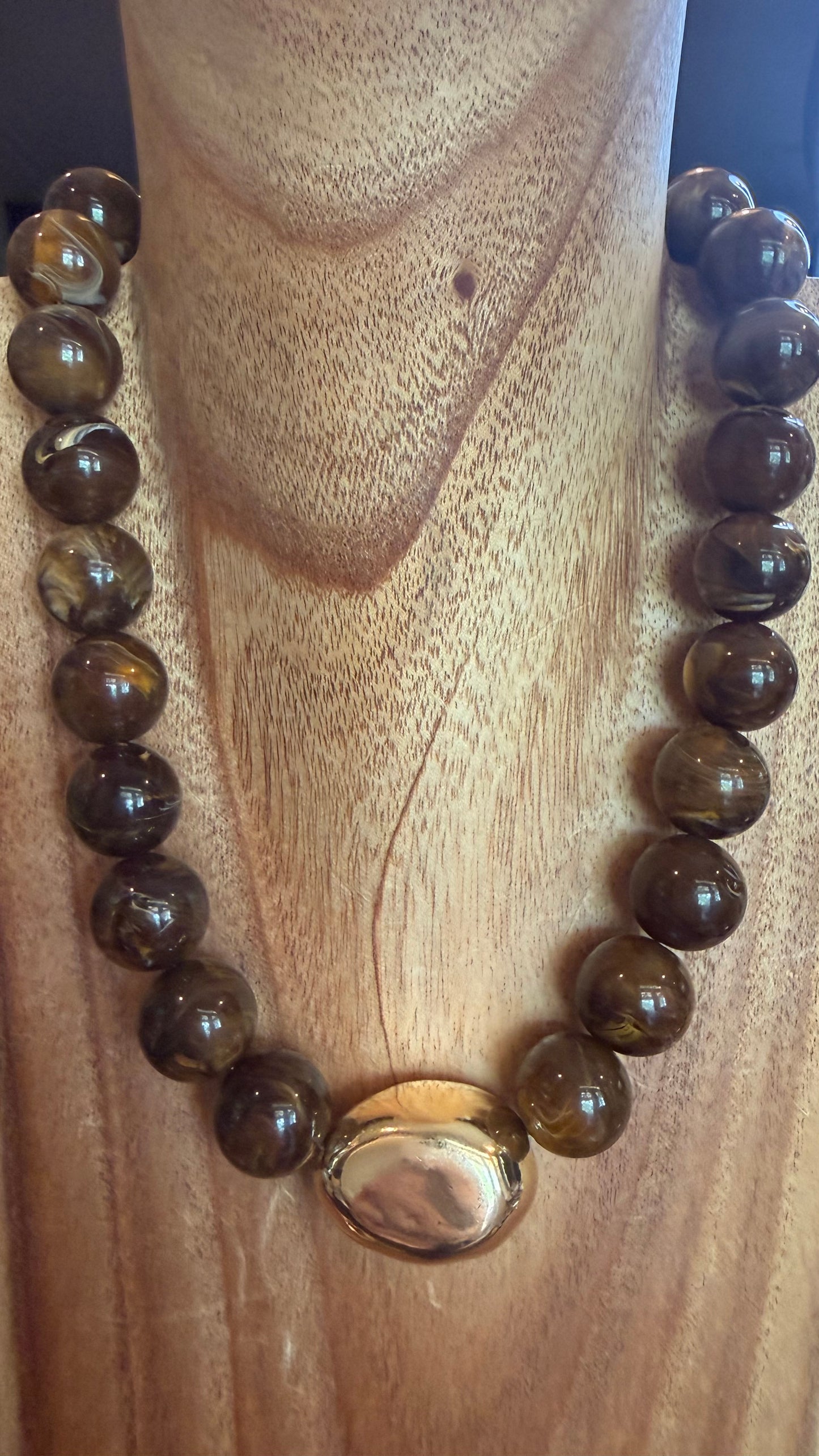 The Brown & Gold Marble Bead Necklace