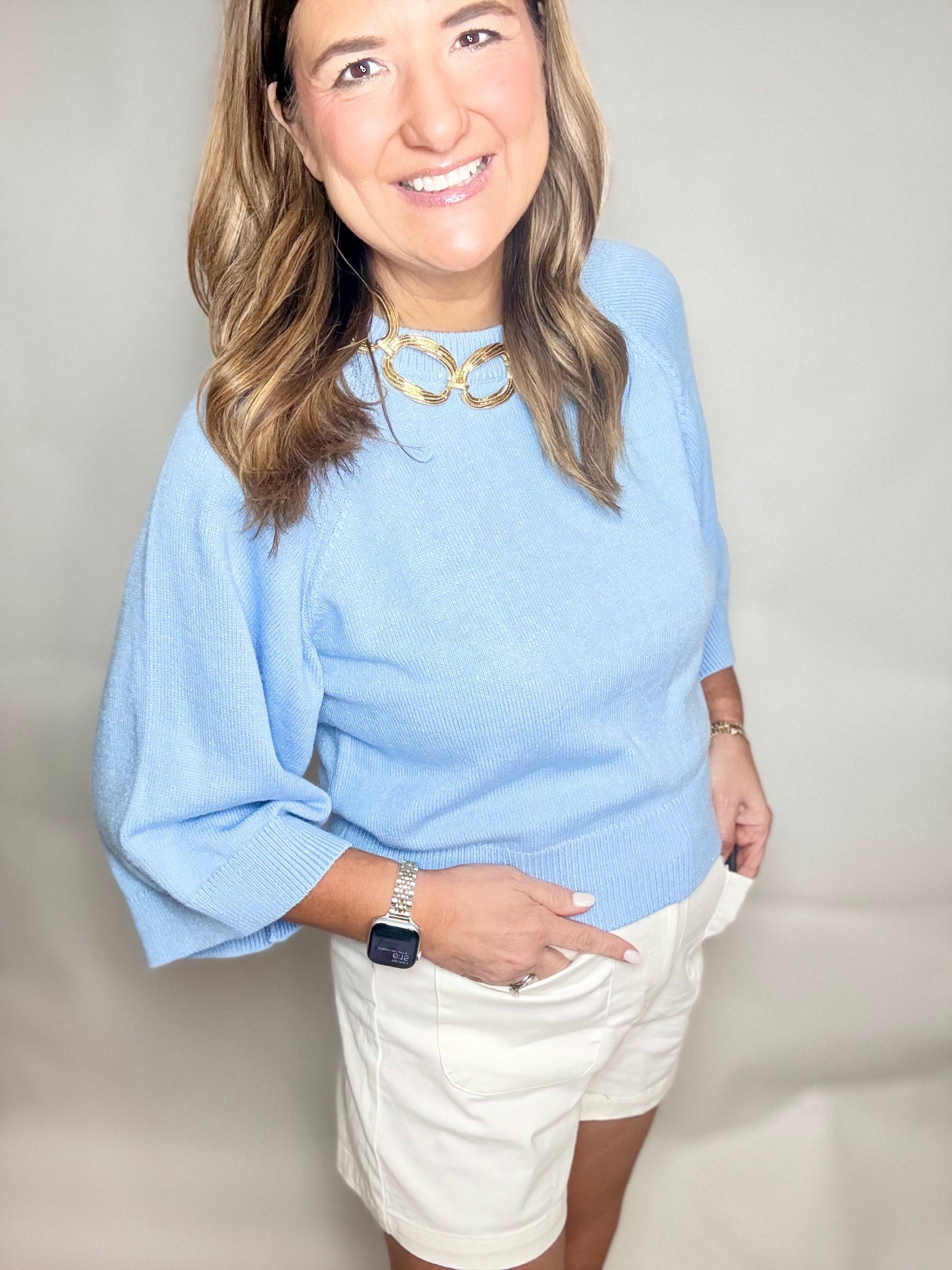 Pre-Order-The Soft Blue Bell Sweater - Triple Charm Boutique