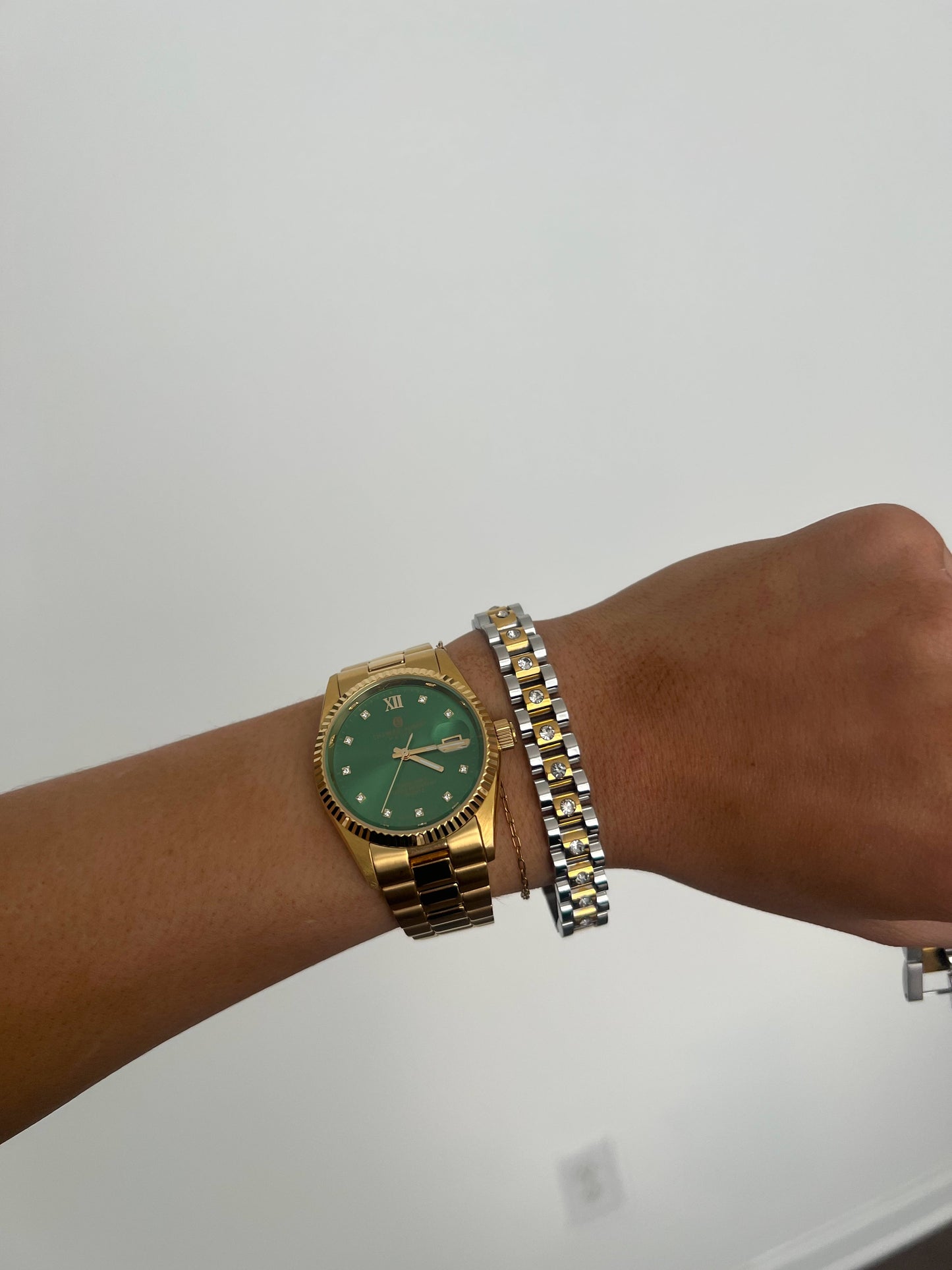 DIAMOND TWO TONED WATCH BAND BRACELET - Triple Charm Boutique