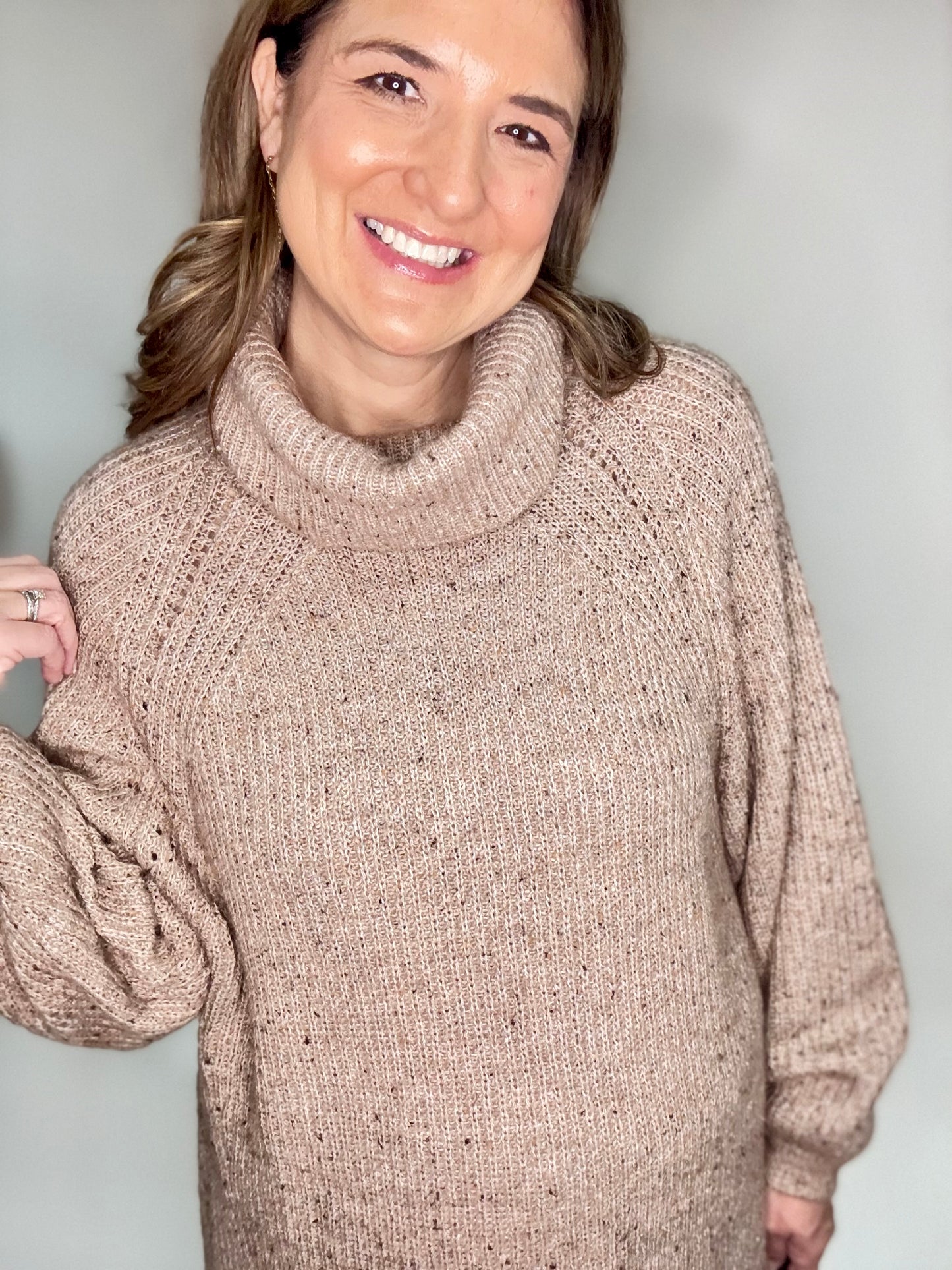 The Tan Turtleneck Sweater Dress