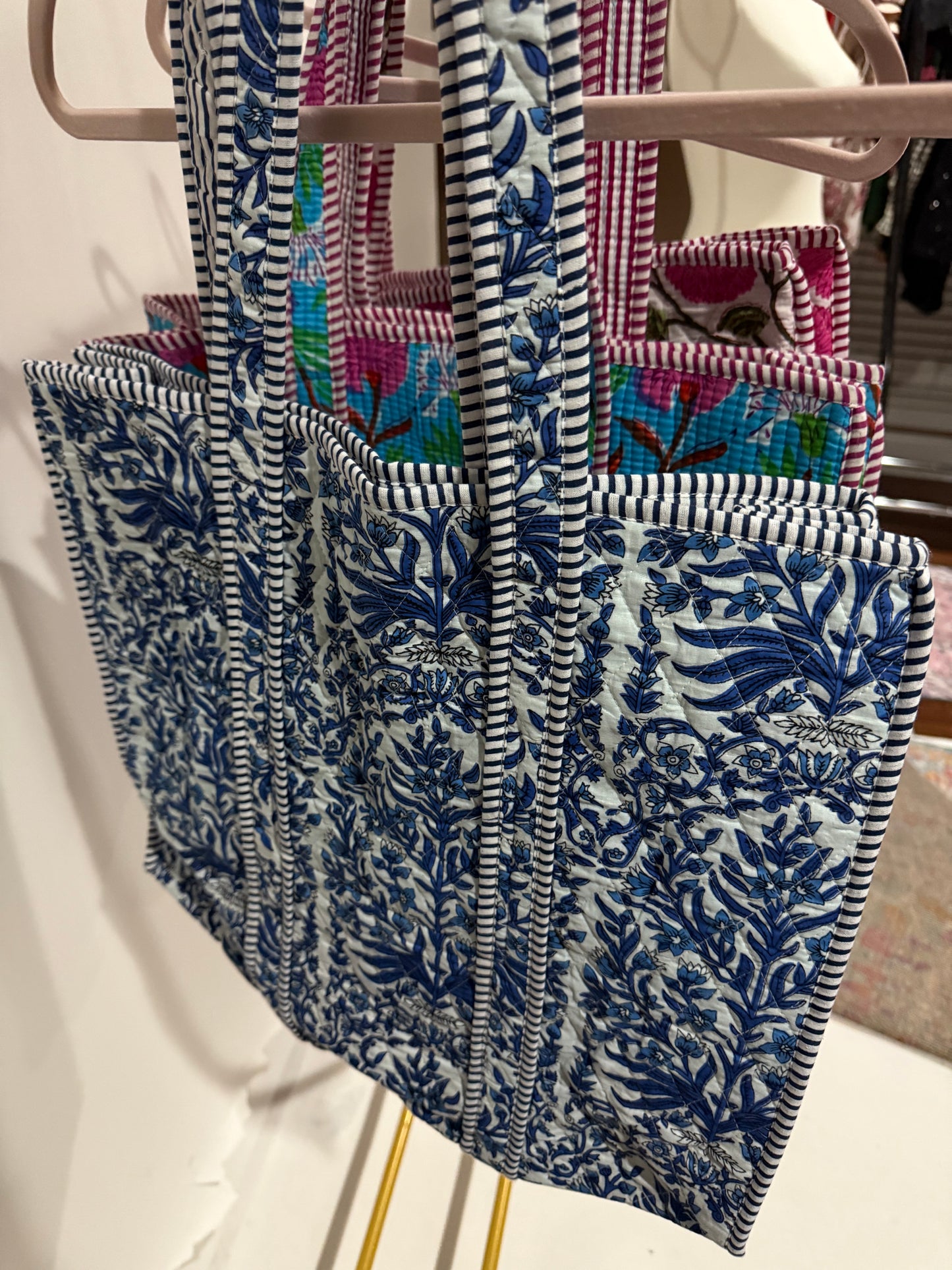 The Blue Floral Quilted Tote Bag
