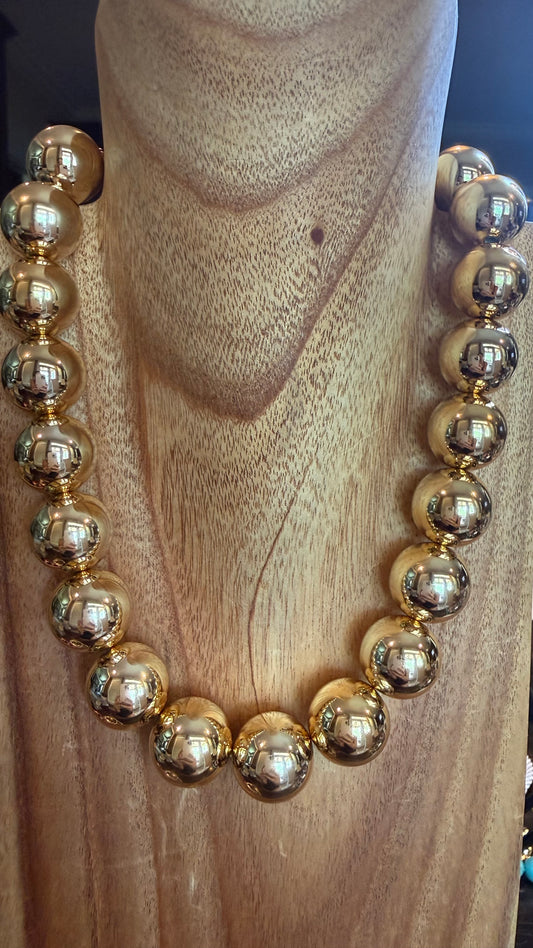 Gold Ball Beaded Statement Necklace