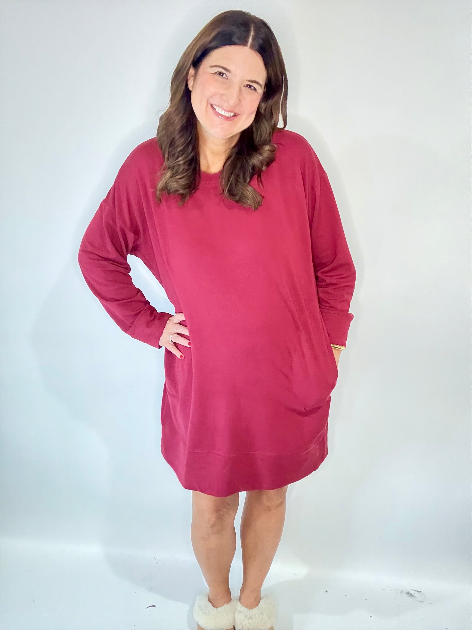 PJ Harlow Crimson Red Oversized Sweatshirt Dress/Gown - Triple Charm Boutique