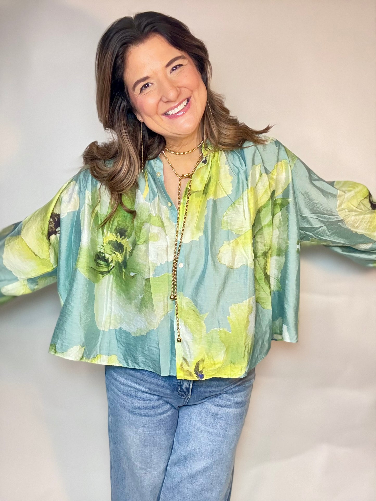 The Green Floral  Blouse